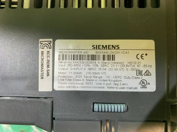 Siemens 6SE6440-2AD31-1CA1. Siemens Micromaster 440. 11.0kW. (UK / EU Read)