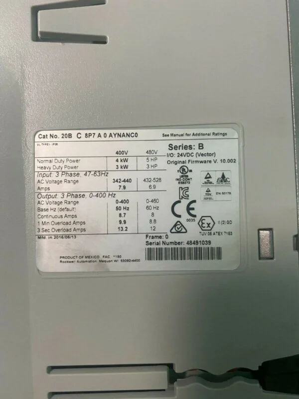 Allen Bradley 20BC8P7A0AYNANC0 4.0kW PowerFlex 700. (EU/UK Read) - Image 2