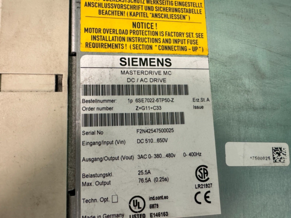 Siemens 6SE7022-6TP50-Z   Z=G11/G91+C33. Masterdrive.  (UK/EU Read) - Image 2