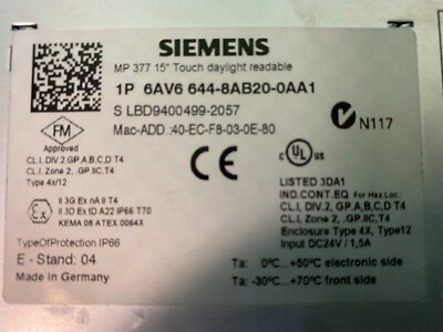 Siemens 6AV6 644-8AB20-0AA1. MP 377 15″ HMI, Operator Panel. (UK/EU Read) Siemens 6AV6 644-8AB20-0AA1. MP 377 15" HMI, Operator Panel. (UK/EU Read) - Image 2