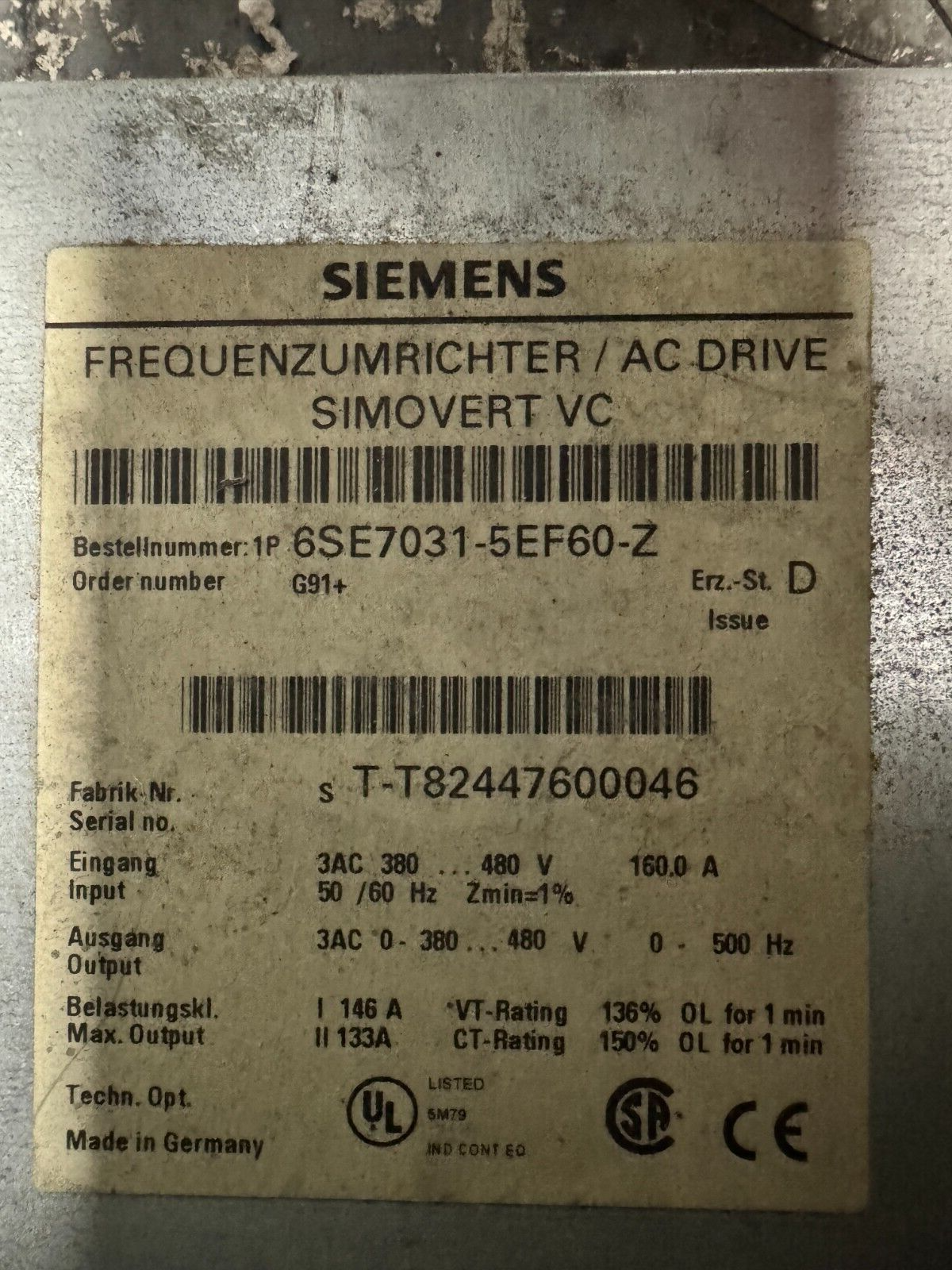 Siemens 6SE7031-5EF60-Z Z=G91. Simovert Masterdrives.(UK/EU Read) Siemens 6SE7031-5EF60-Z Z=G91. Simovert Masterdrives.(UK/EU Read) - Image 2