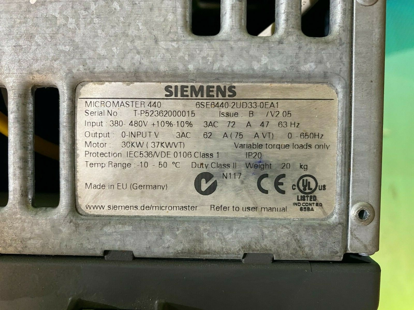 Siemens 6SE6440-2UD33-0EA1. Siemens Micromaster 440. 30kW. (UK / EU Read) Siemens 6SE6440-2UD33-0EA1. Siemens Micromaster 440. 30kW. (UK / EU Read) - Image 2
