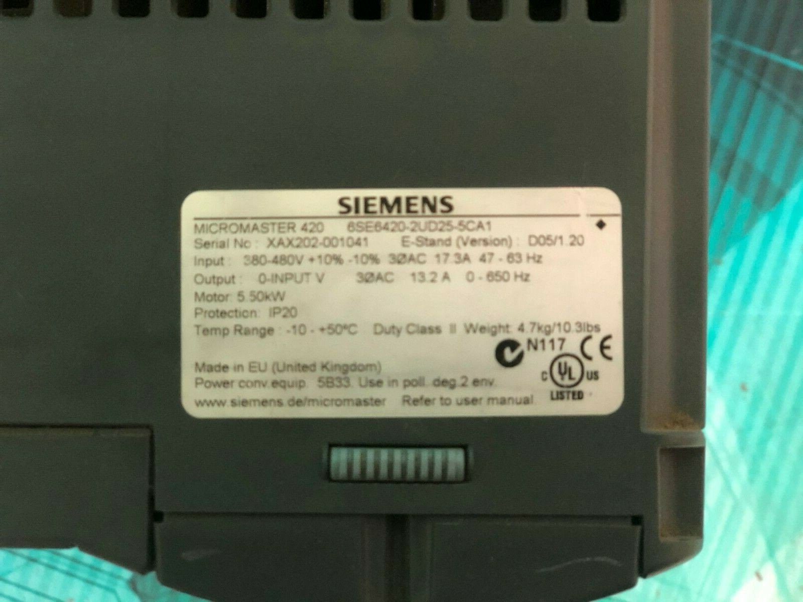 Siemens 6SE6420-2UD25-5CA1. Siemens Micromaster 420. 5.5kW. (UK / EU Read) Siemens 6SE6420-2UD25-5CA1. Siemens Micromaster 420. 5.5kW. (UK / EU Read) - Image 2
