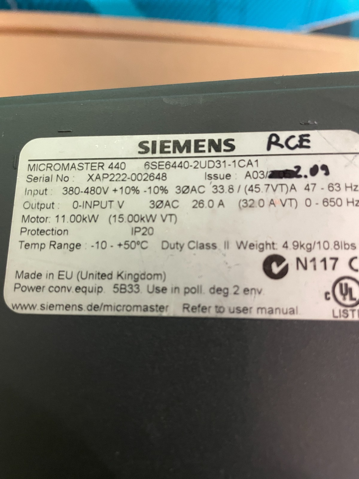 Siemens 6SE6440-2UD31-1CA1. Siemens Micromaster 440. 11.0kW. (UK / EU Read) Siemens 6SE6440-2UD31-1CA1. Siemens Micromaster 440. 11.0kW. (UK / EU Read) - Image 2