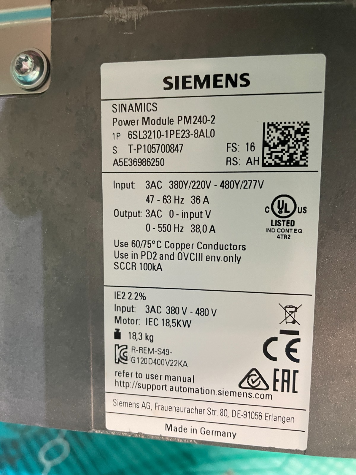 Siemens 6SL3210-1PE23-8AL0. Sinamics PM240-2. (UK And EU Buyers Read) Siemens 6SL3210-1PE23-8AL0. Sinamics PM240-2. (UK And EU Buyers Read) - Image 2