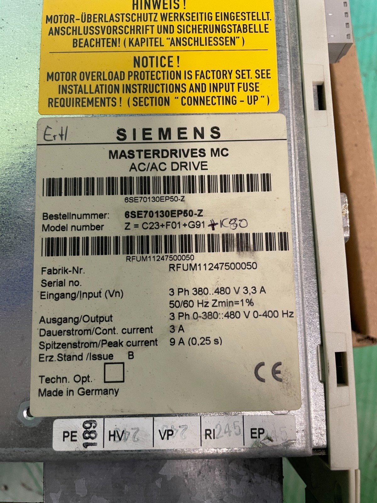 Siemens 6SE7013-0EP50-Z Z= C23+F01+G91+K80. Masterdrives. (UK/EU Read) Siemens 6SE7013-0EP50-Z Z= C23+F01+G91+K80. Masterdrives. (UK/EU Read) - Image 2
