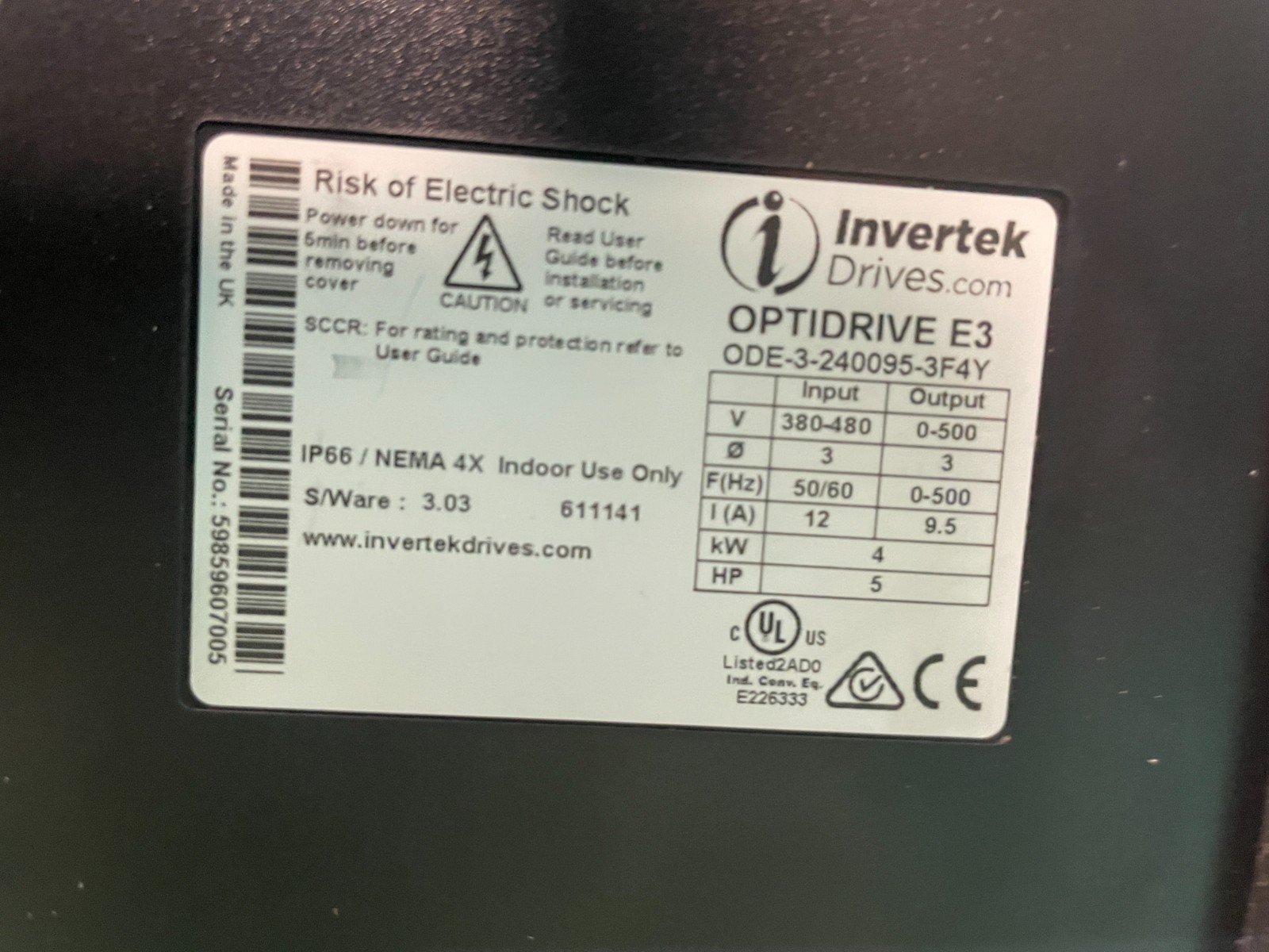 Invertek ODE-3-240095-3F4Y. Optidrive E3. (UK/EU Please Read) Invertek ODE-3-240095-3F4Y. Optidrive E3. (UK/EU Please Read) - Image 2